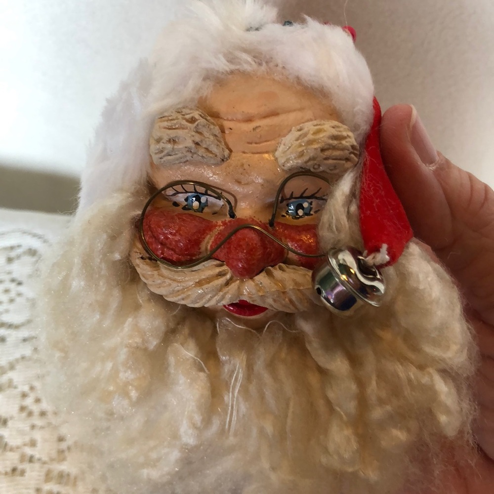 VTG Santa head ornament. Bright red cheeks, bushy eyebrows, fuzzy beard - Picture 2 of 10